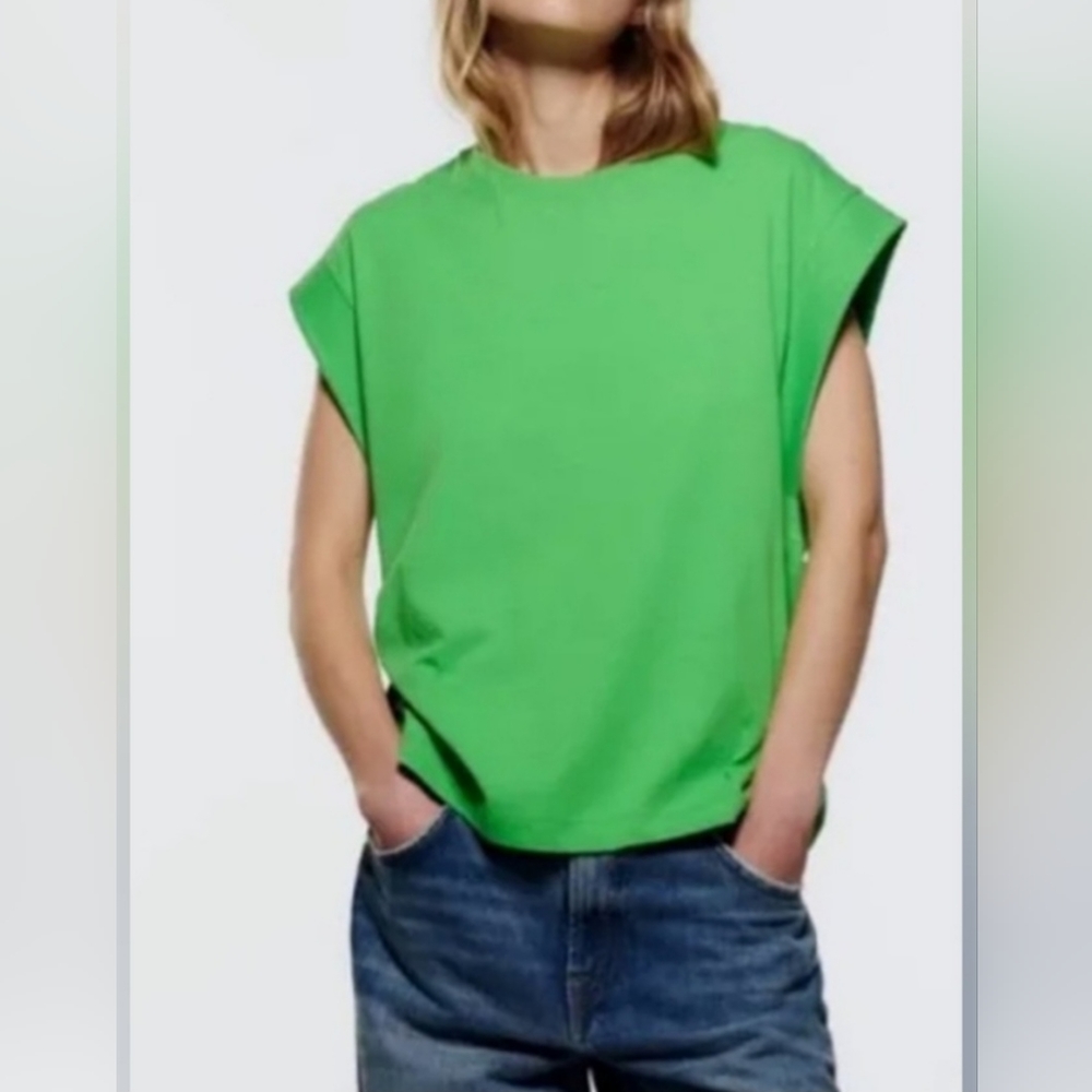 Zara Womens Green Cotton Muscle Tee Size Large